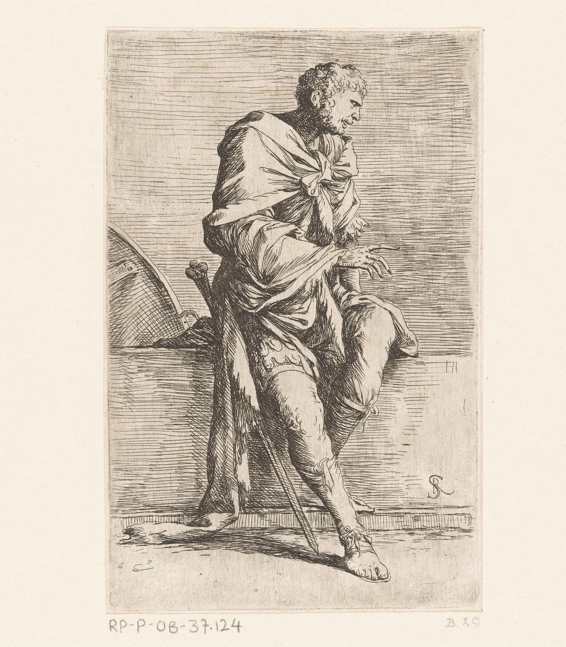 Zittende soldaat door Salvator Rosa
