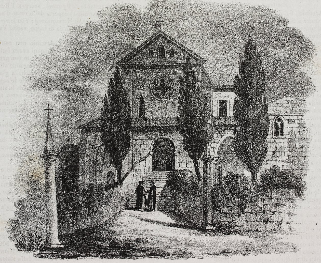 Abdij van Casamari, Veroli, Lazio, Italië, lithografie door Salvatore Puglia uit Poliorama Pittoresco, nr. 47, 1 juli door Salvatore Puglia