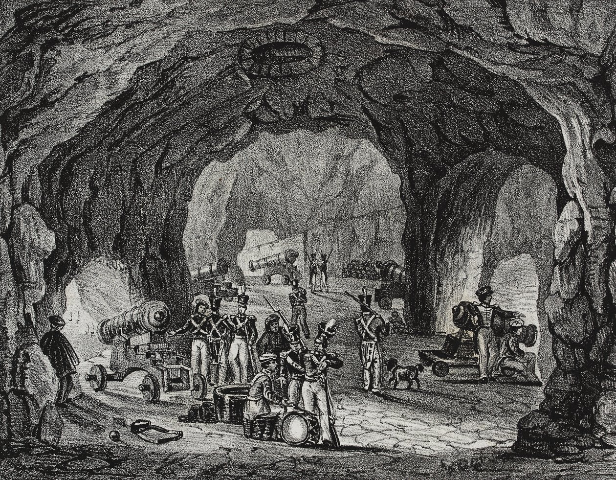 Grot bij de Rots van Gibraltar, Spanje, lithografie door Salvatore Puglia uit Poliorama Pittoresco, nr. 20, 24 december door Salvatore Puglia