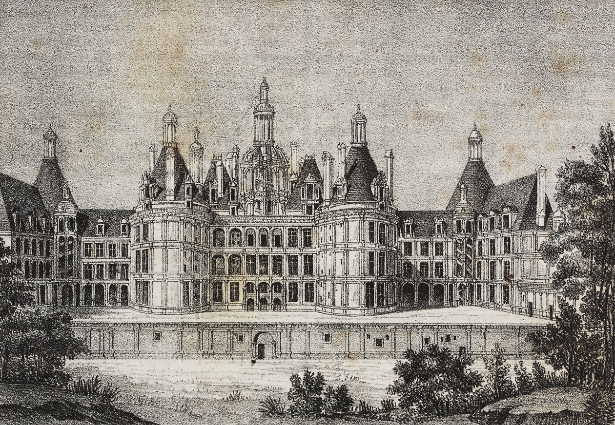 Kasteel Chambord, Frankrijk, lithografie door Salvatore Puglia uit Poliorama Pittoresco, nr. 39, 6 mei door Salvatore Puglia