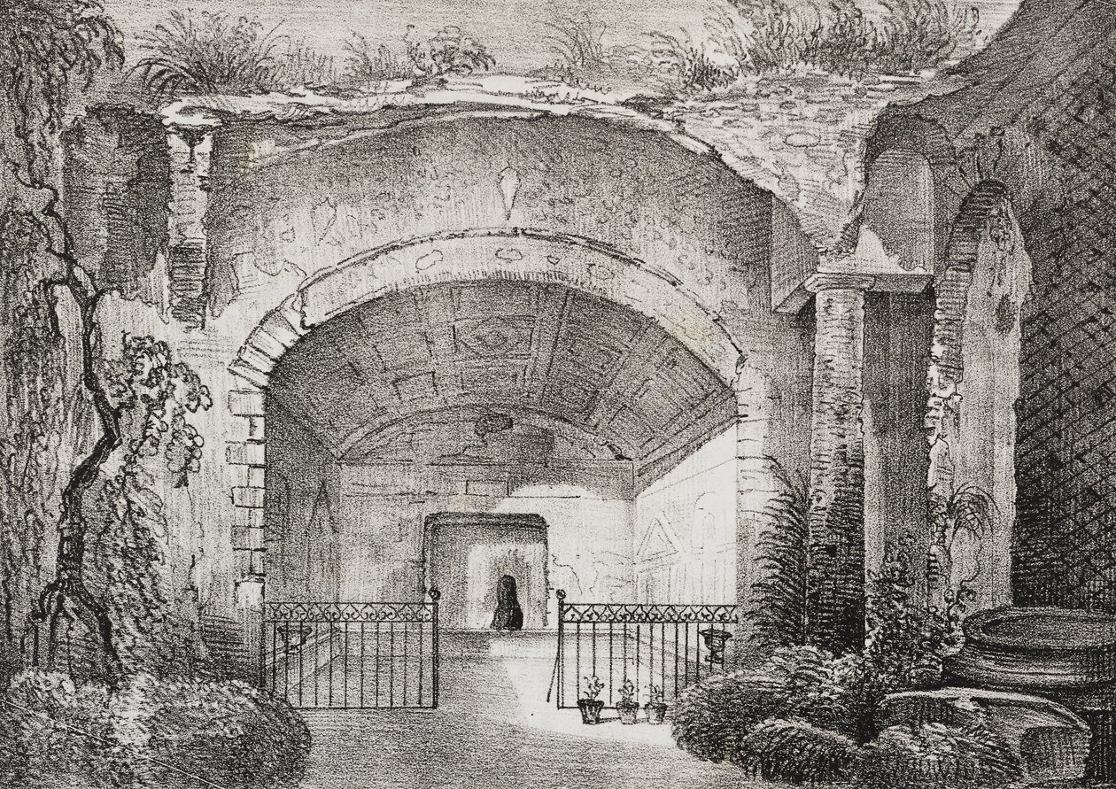 Hal in de oude villa van de Prins van Caposele in Formia, Lazio, Italië, lithografie door Salvatore Puglia uit Poliorama Pittoresco, nr. 23, 11 januari door Salvatore Puglia
