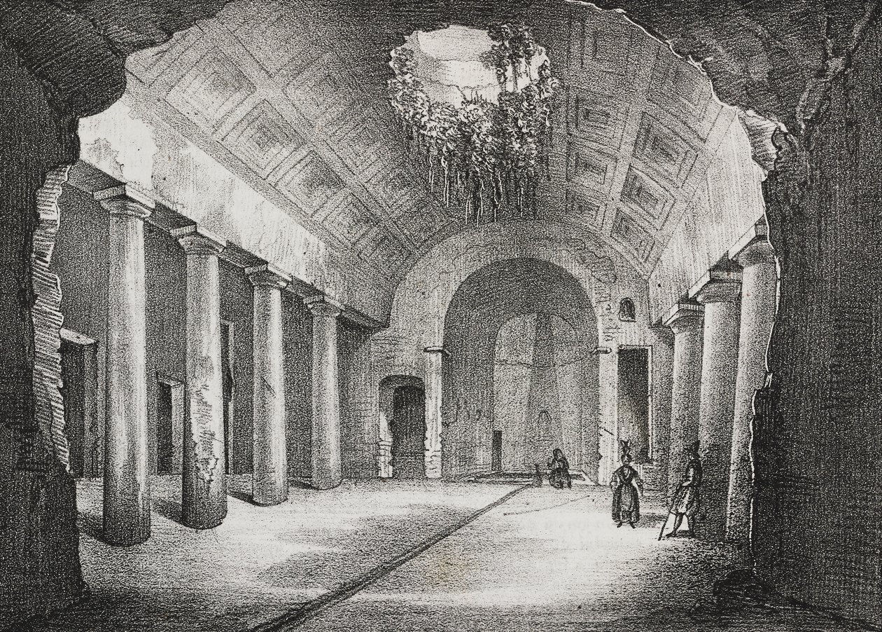 Hal in de oude villa van de Prins van Caposele in Formia, Lazio, Italië, lithografie door Salvatore Puglia uit Poliorama Pittoresco, nr. 23, 11 januari door Salvatore Puglia