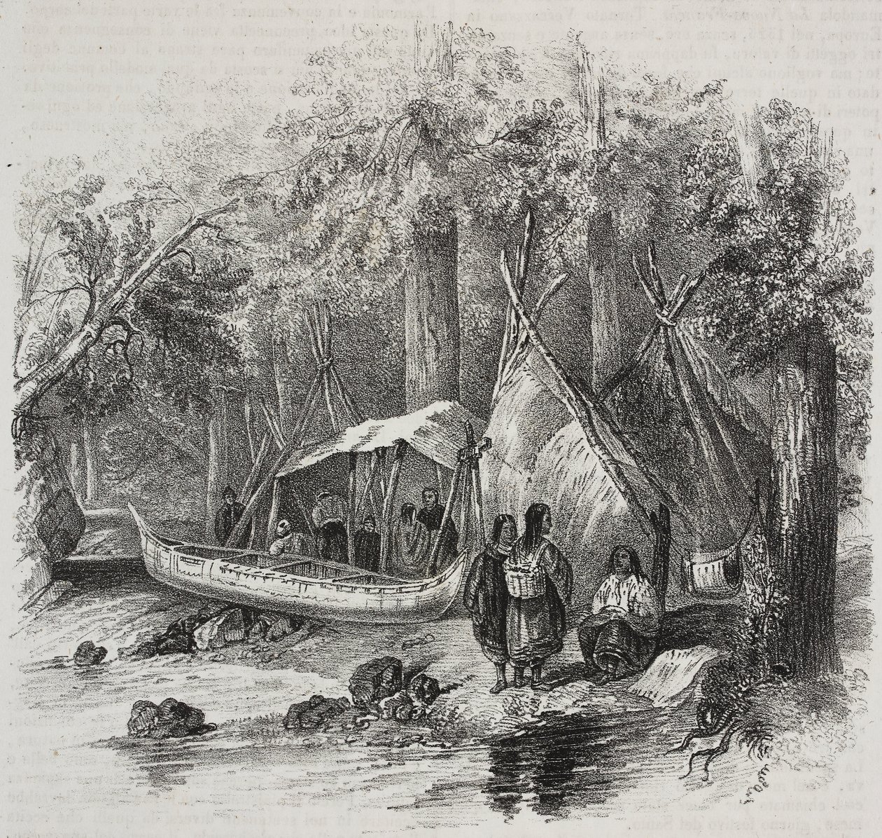 Inheemse Amerikanen in Canada, lithografie door Salvatore Puglia uit Poliorama Pittoresco, nr. 43, 3 juni door Salvatore Puglia