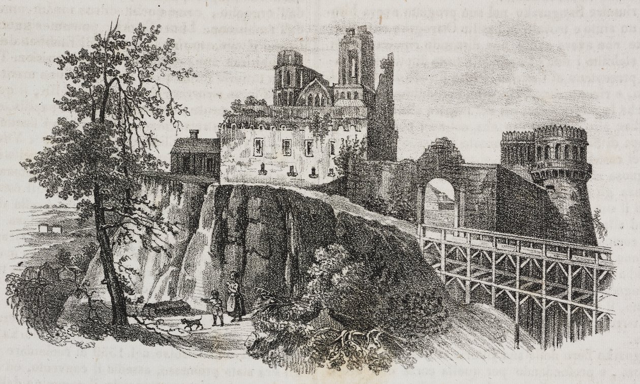 Ostroh Kasteel, Oekraïne, lithografie door Salvatore Puglia uit Poliorama Pittoresco, nr. 30, 1 maart door Salvatore Puglia