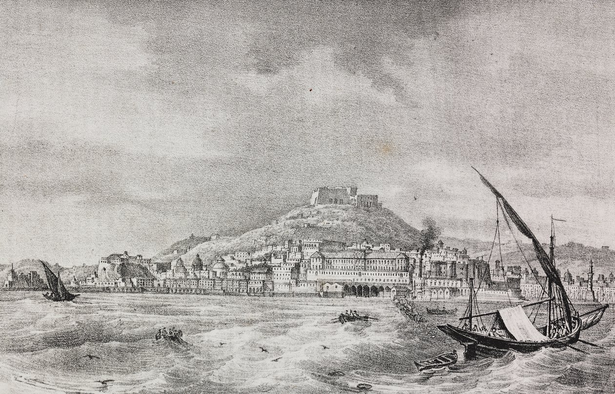 Uitzicht op Napels vanaf de zee, Campania, Italië, lithografie door Salvatore Puglia uit Poliorama Pittoresco, nr. 2, 17 augustus door Salvatore Puglia