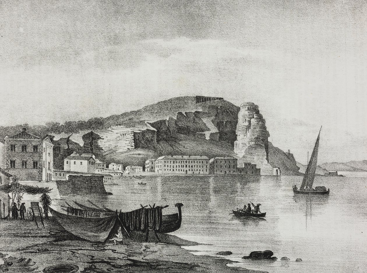 Uitzicht op Terracina, Lazio, Italië, lithografie door Salvatore Puglia uit Poliorama Pittoresco, nr. 22, 8 januari door Salvatore Puglia