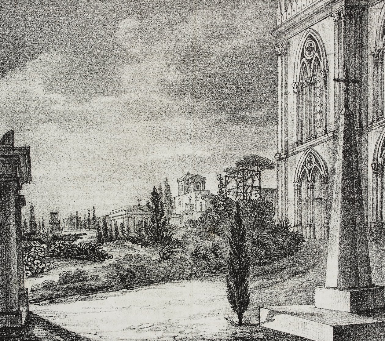 Uitzicht op begraafplaats van gotisch klooster, Napels, Campania, Italië, lithografie door Salvatore Puglia uit Poliorama Pittoresco, nr. 34, 1 april door Salvatore Puglia