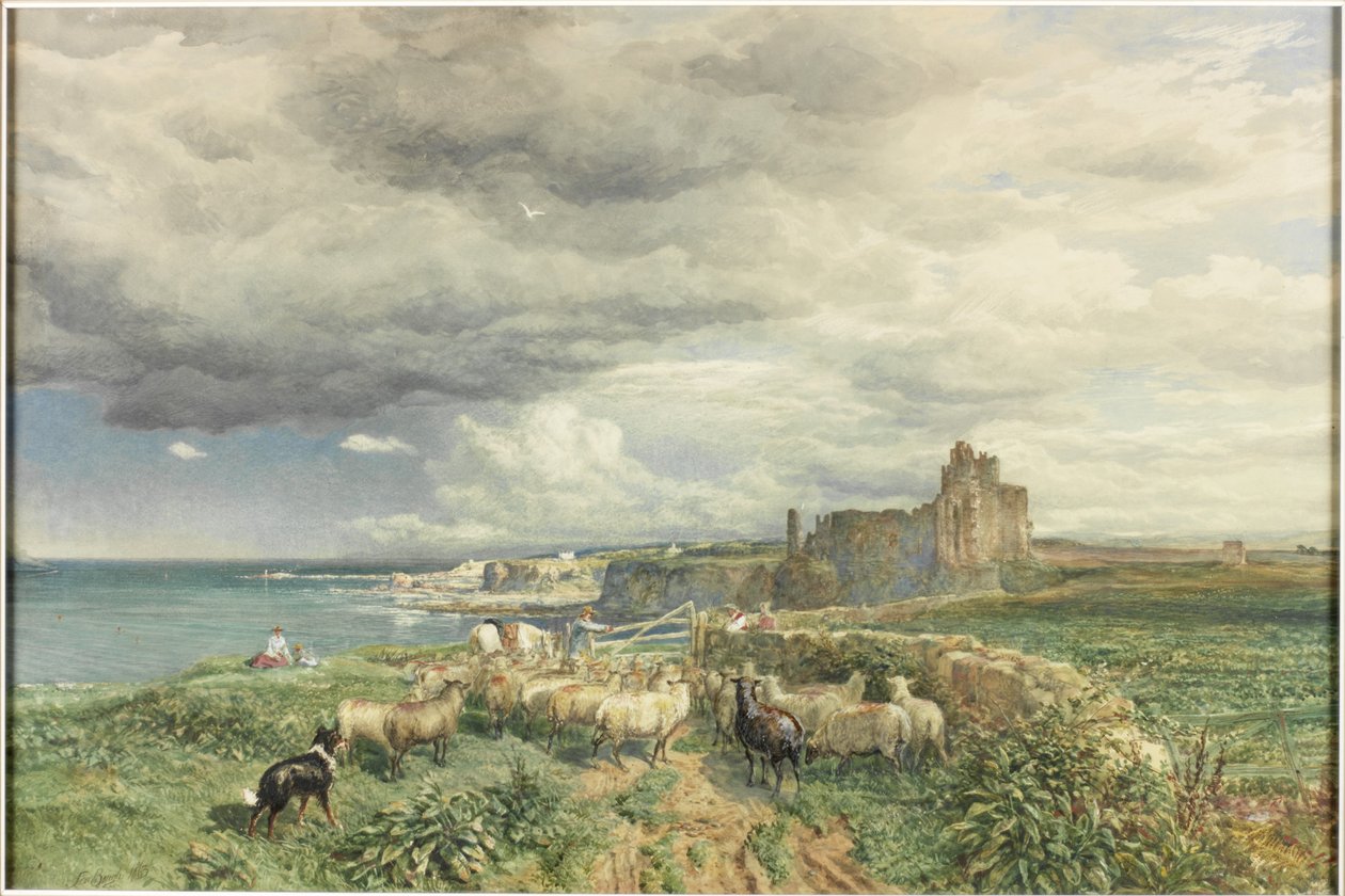 Zee Kust met Kasteel, Schapen en Herder door Samuel Bough
