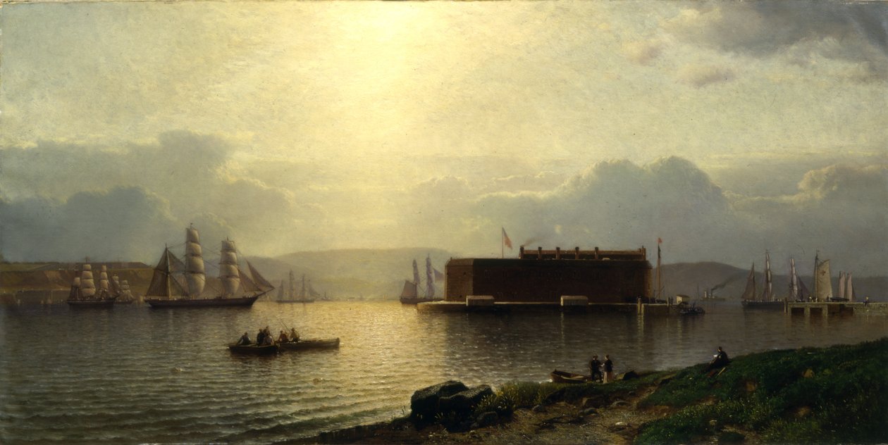 De Narrows en Fort Lafayette, schepen komen de haven van New York binnen, 1868 door Samuel Colman