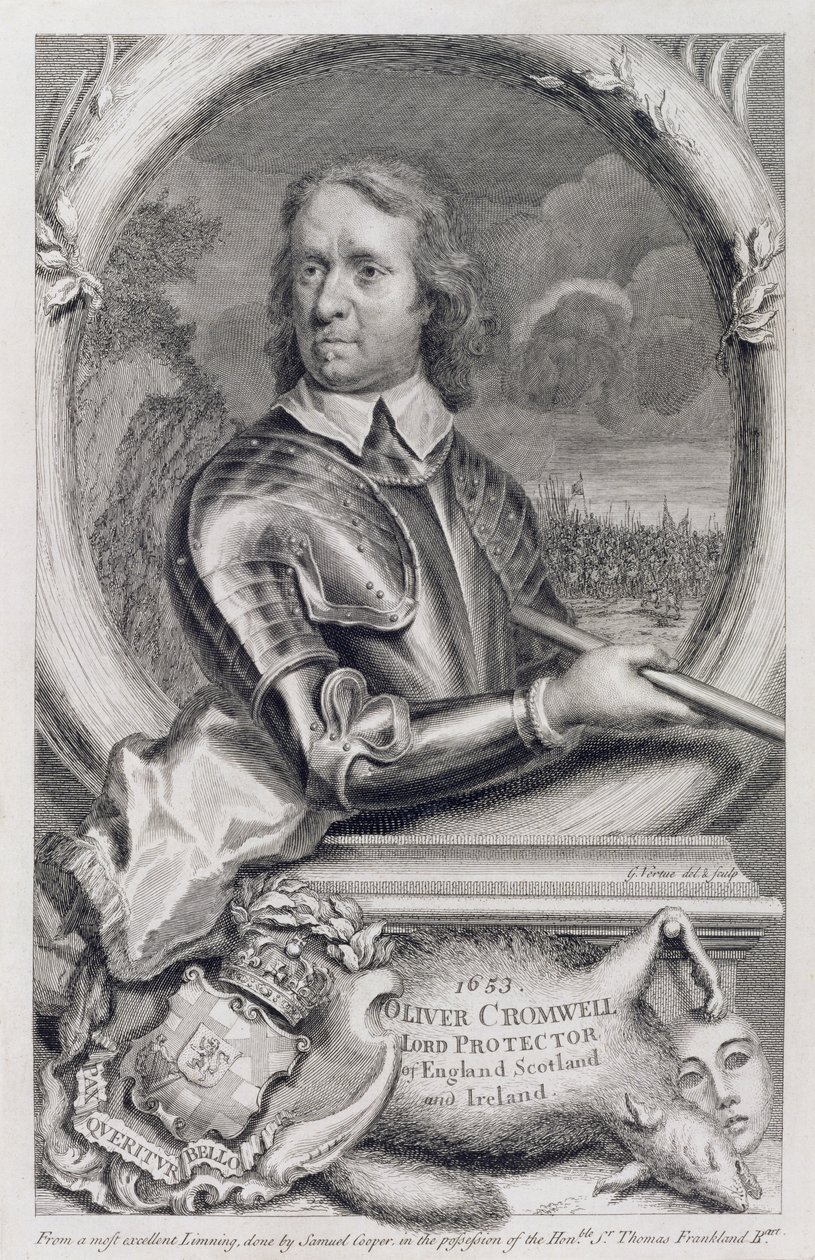 Oliver Cromwell (1599-1658) Lord Protector van Engeland, Schotland en Ierland in 1653, gegraveerd door George Vertue (1684-1756) door Samuel Cooper