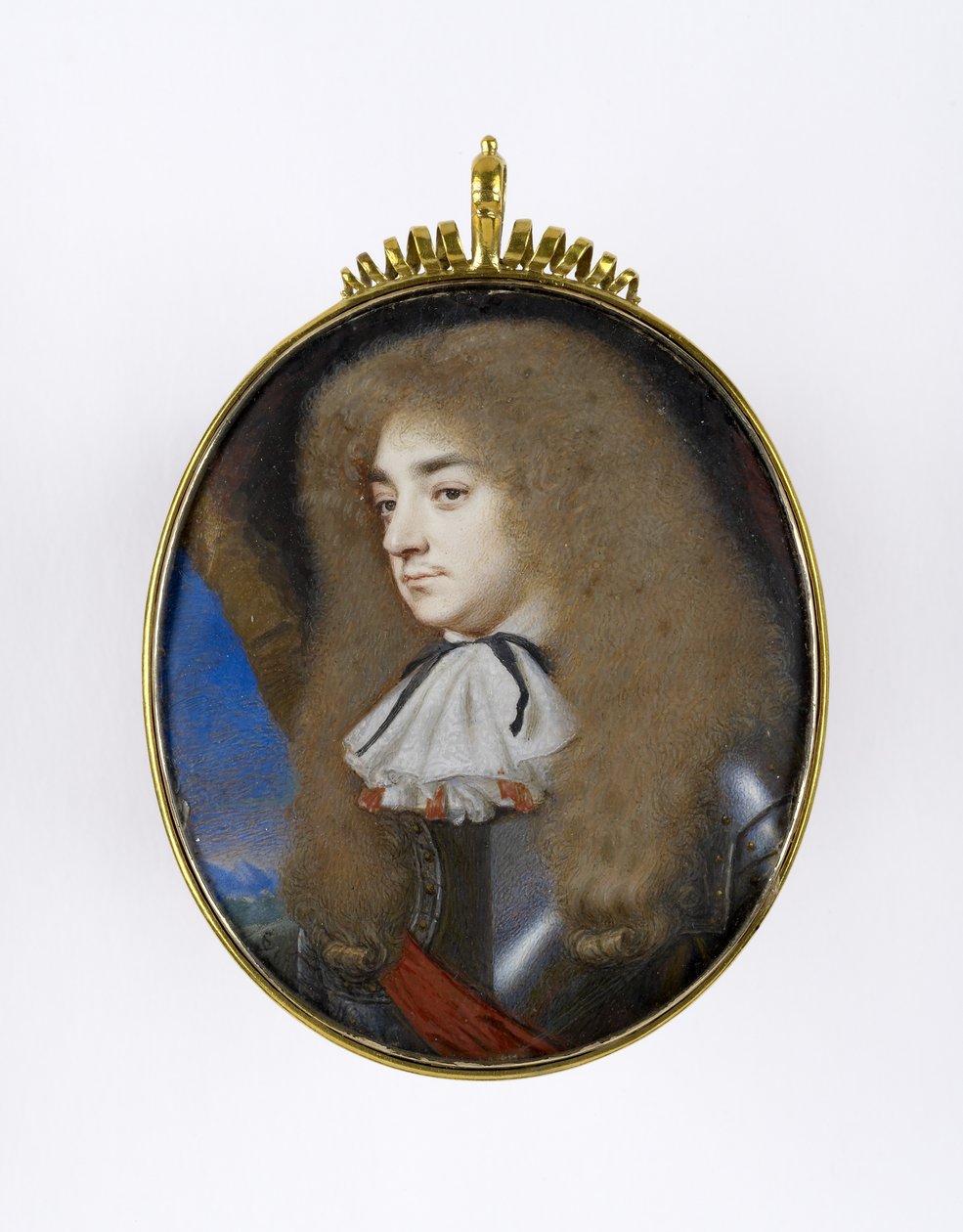 Portretminiatuur van een man in harnas, ca. 1660 door Samuel Cooper