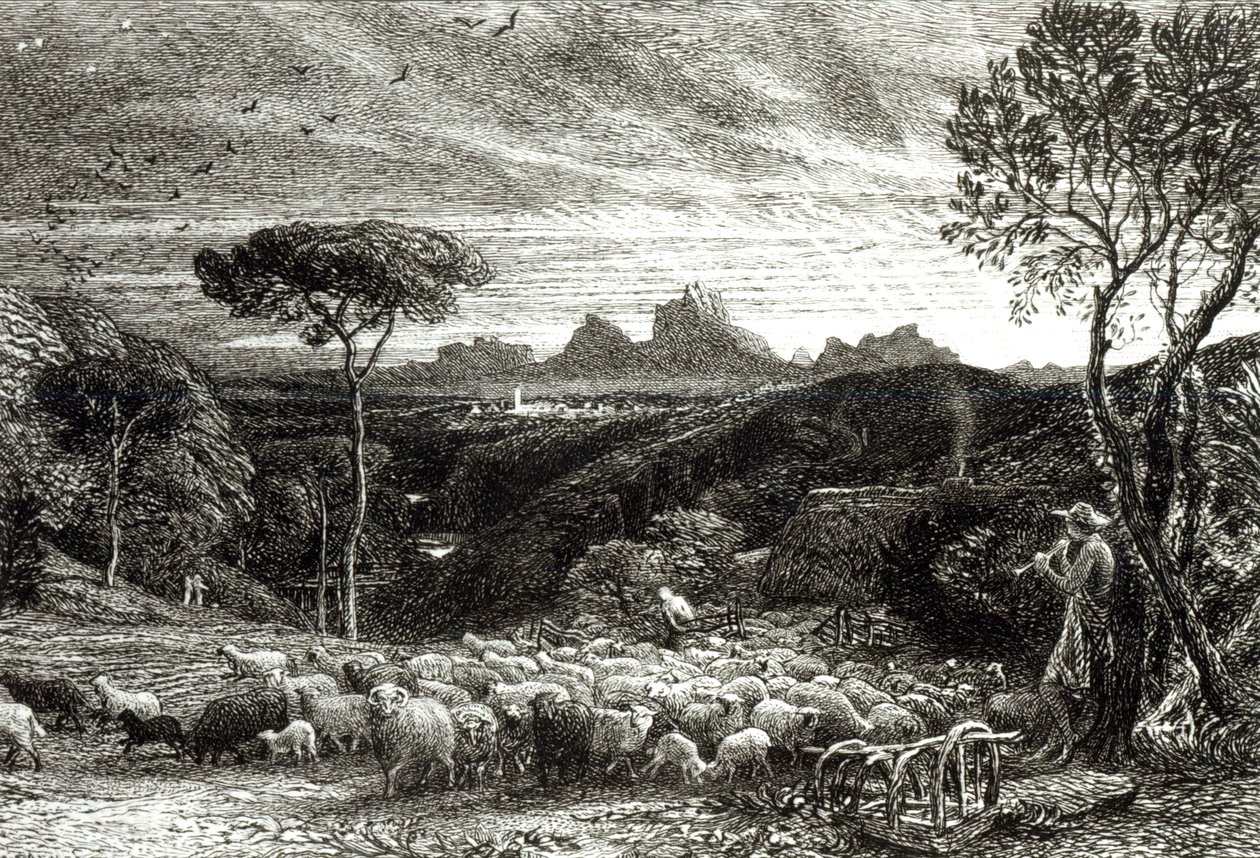 De kudde openen, vroege ochtend, 1880 door Samuel Palmer
