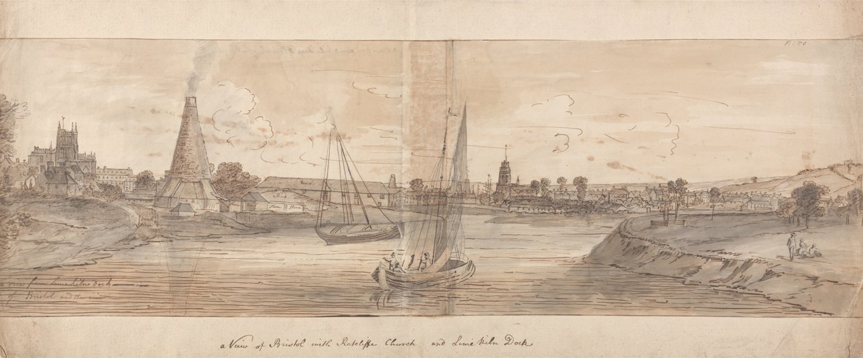 Een uitzicht op Bristol met Ratclffe kerk en Lime Kiln Dock door Samuel Scott