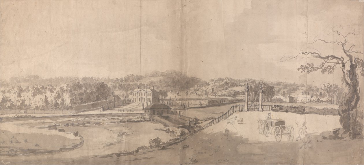 Een uitzicht op het landgoed bij Eshott Hall, Yorkshire door Samuel Scott