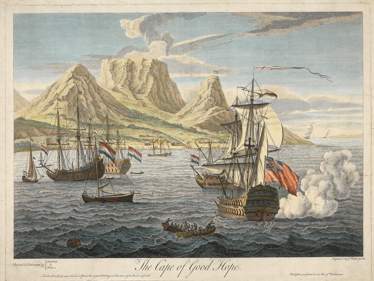 De Kaap de Goede Hoop, gepubliceerd ca. 1731 door Samuel after and Lambert Scott