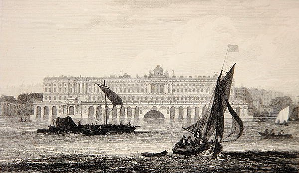 Uitzicht op Somerset House vanaf de rivier de Theems, gegraveerd door W.B. Cooke (1814) door Samuel (after) Owen