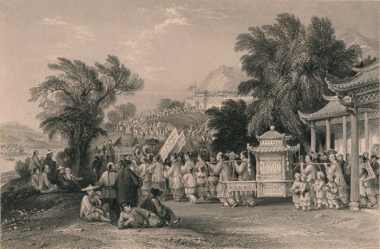 Huwelijksprocessie bij de Blauwe-wolk Kreek, Chin-keang-foo, ca. 1843-1858 door Samuel Bradshaw