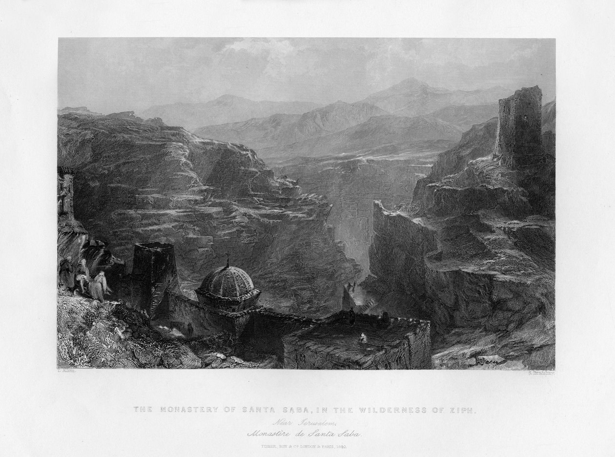 Het Klooster van Santa Saba Mar Saba, Israël, 1841 door Samuel Bradshaw