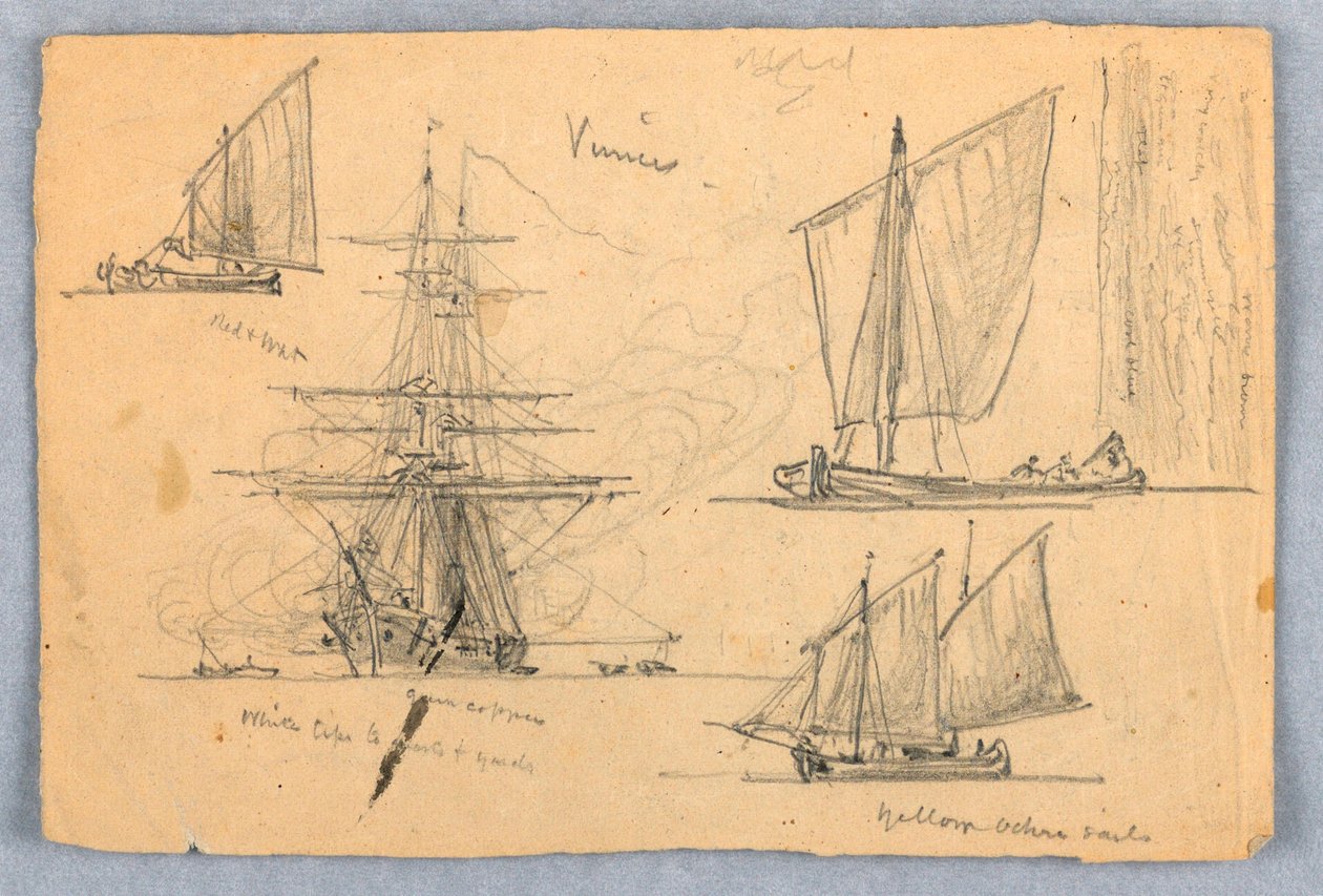 Tekening, Schetsen. Schepen, Venetië, Italië, oktober 1872 door Samuel Colman