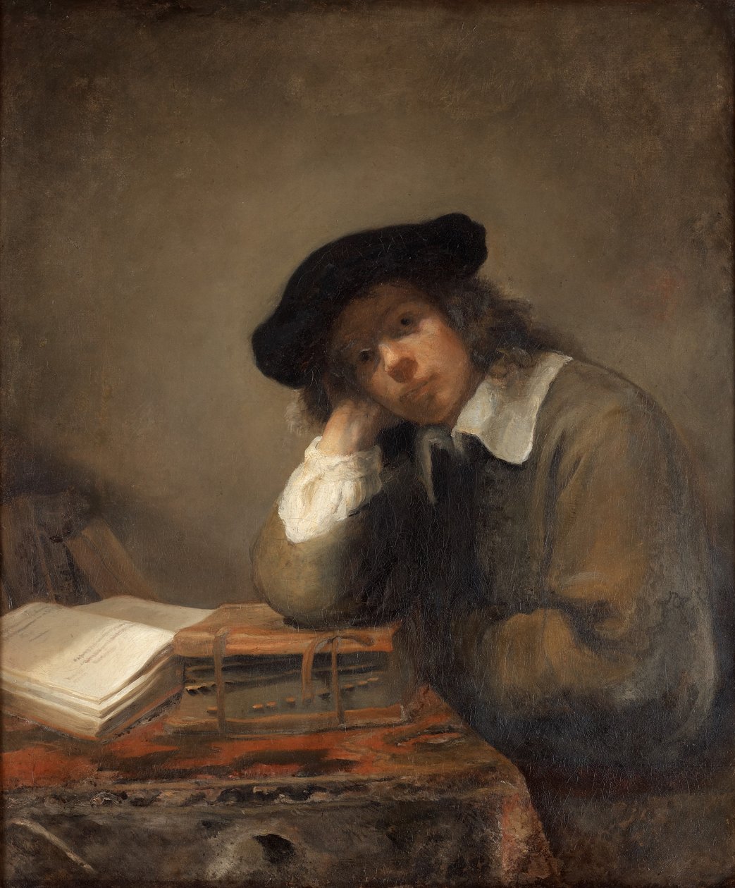 Portret van een studerende jongeman Zelfportret door Samuel van Hoogstraten
