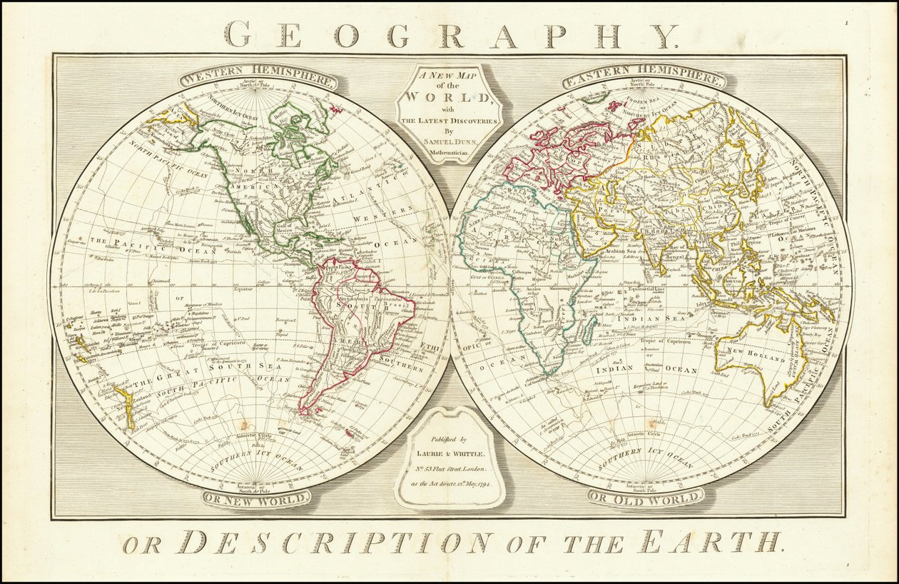 1794 wereldkaart door Samuel Dunn door Samuel Dunn