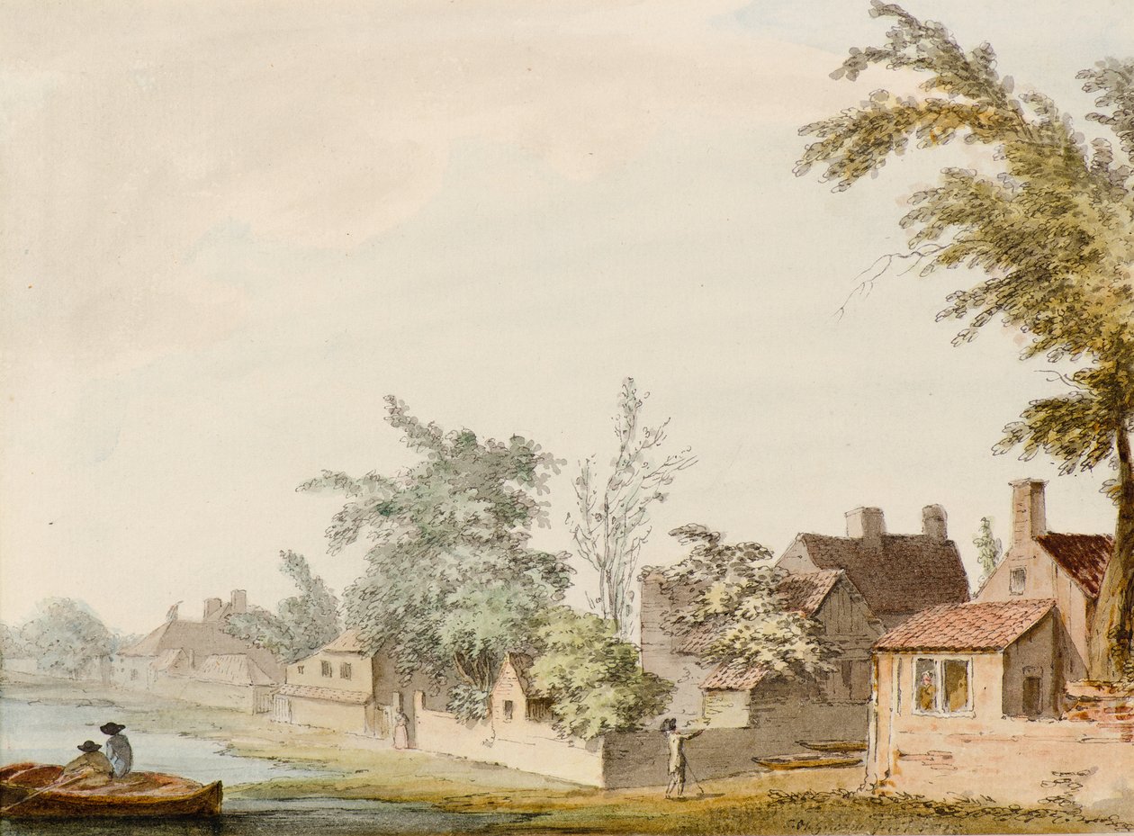 Een Dorp bij een Meer door Samuel Hieronymous Grimm