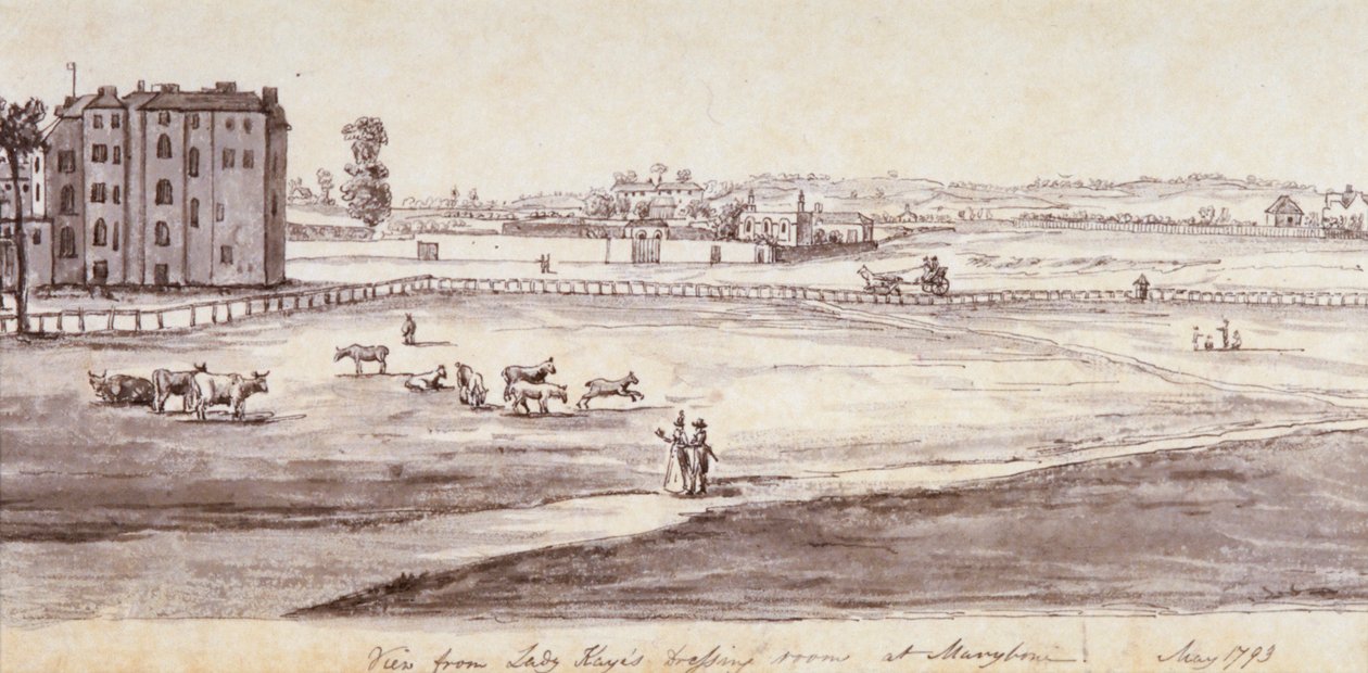 Uitzicht vanuit de kleedkamer van Lady Kaye in Marylebone door Samuel Hieronymus Grimm