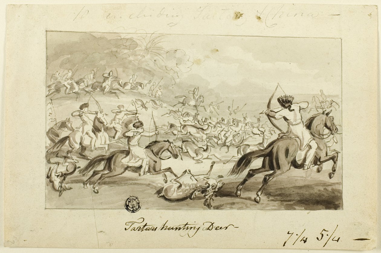 Tataren die Herten Jagen (recto); Schelp (verso) door Samuel Howett