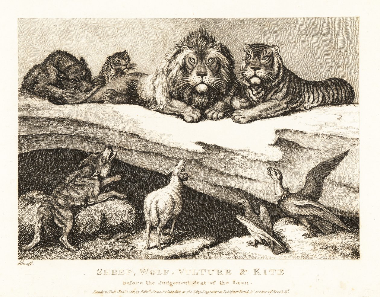 Een rechtszaak tussen dieren, met leeuw en tijger als rechters. 1811 (ets) door Samuel Howitt