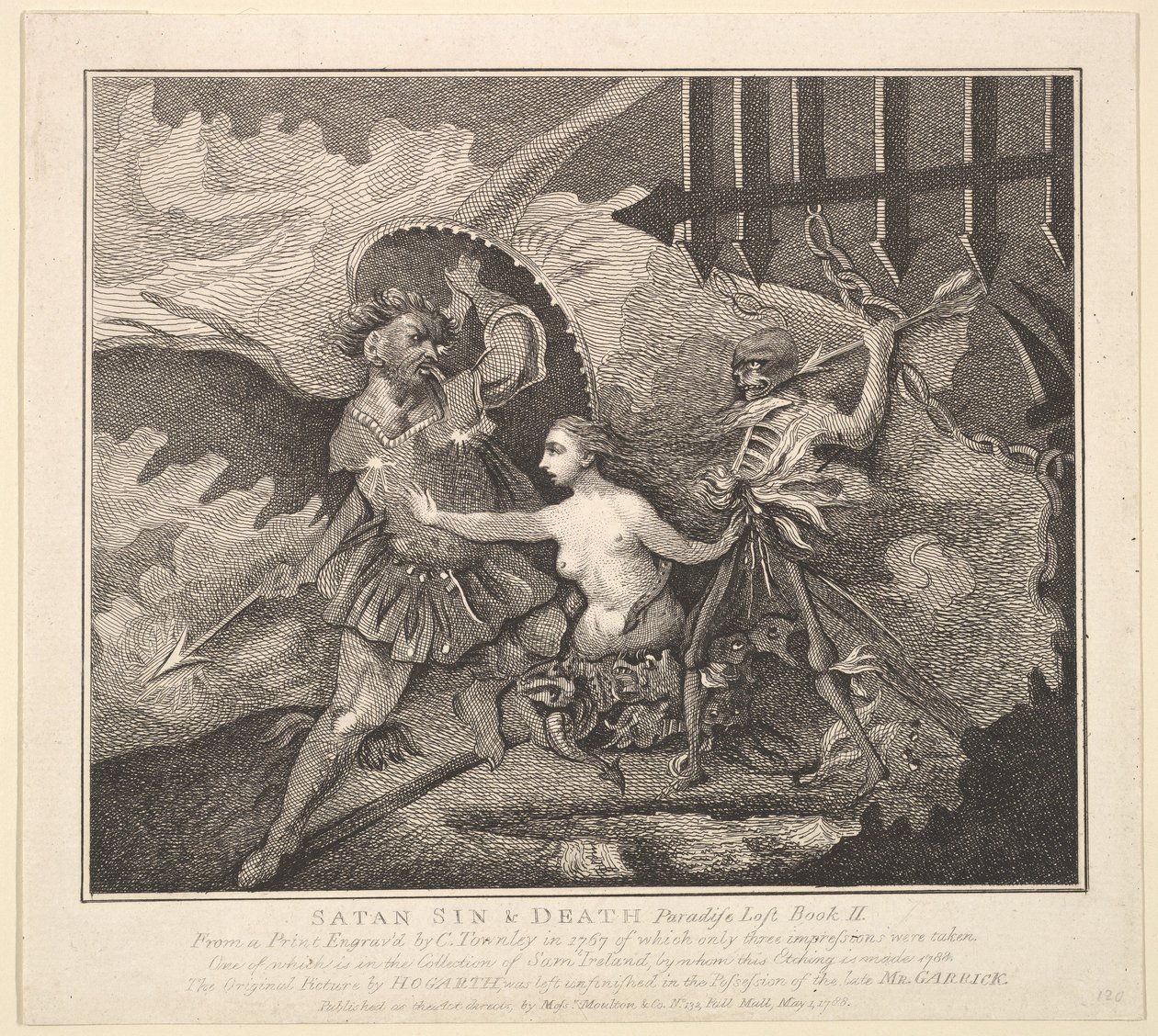 Satan, Zonde en Dood uit Paradise Lost, Boek II, 1 mei 1788 door Samuel Ireland