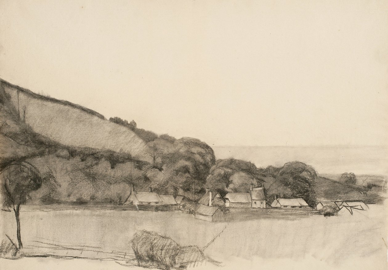 Landschap met boerderijgebouwen door Samuel Isham