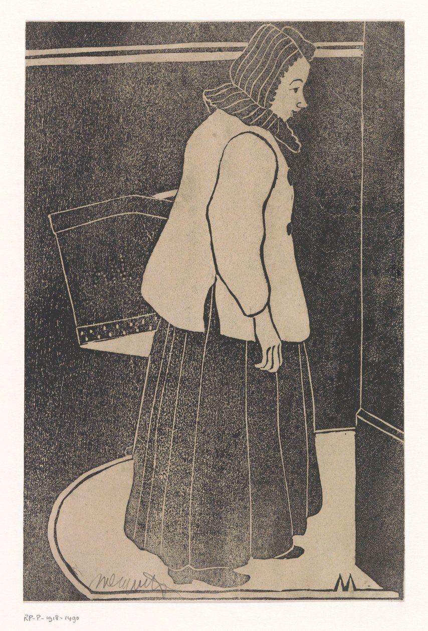 Vrouw met doos of mand door Samuel Jessurun de Mesquita (signed by artist)