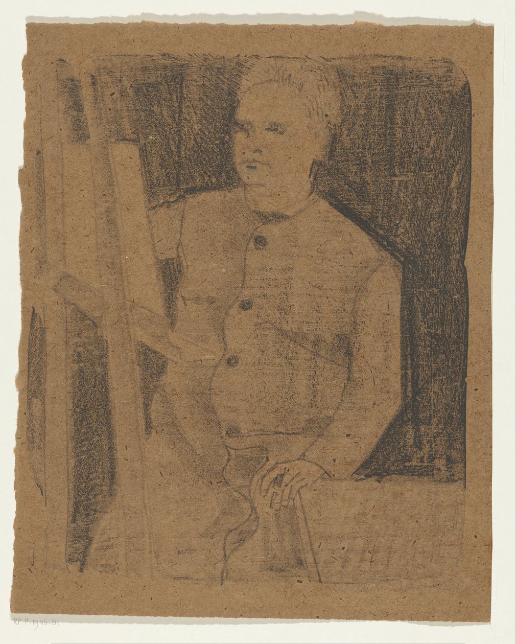 Zelfportret achter schildersezel door Samuel Jessurun de Mesquita (signed by artist)
