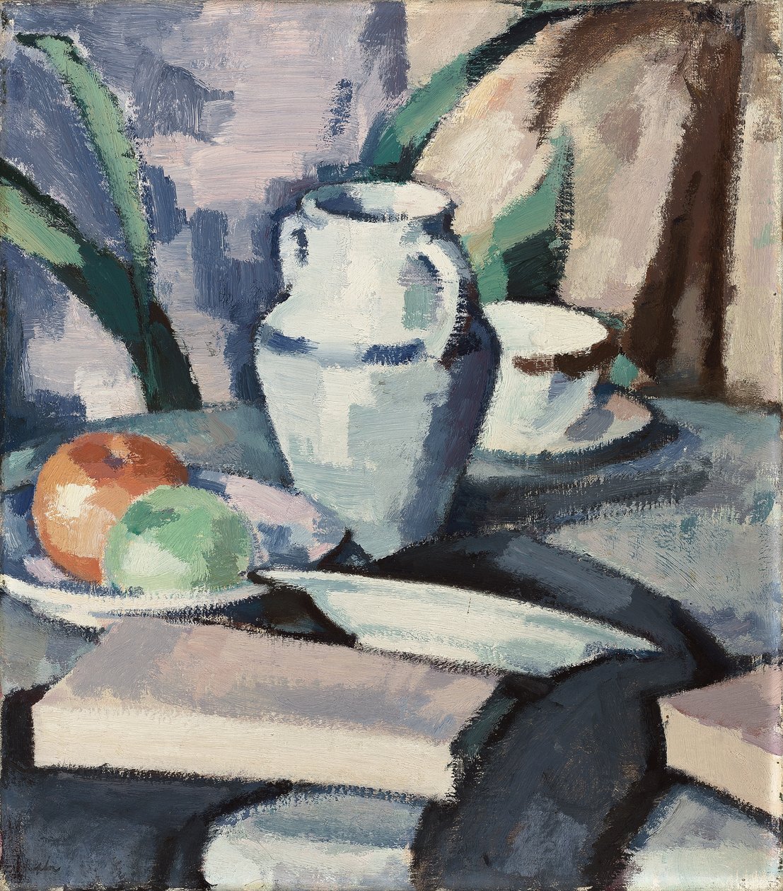 Stilleven met vaas en boeken door Samuel John Peploe