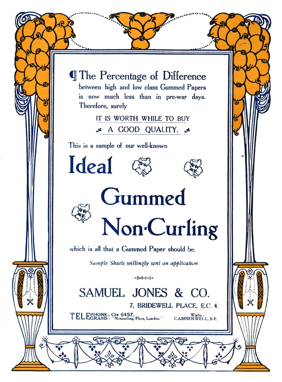 Samuel Jones & Co. - Ideale Gommen Niet-Krullende Advertentie, 1919 door Samuel Jones
