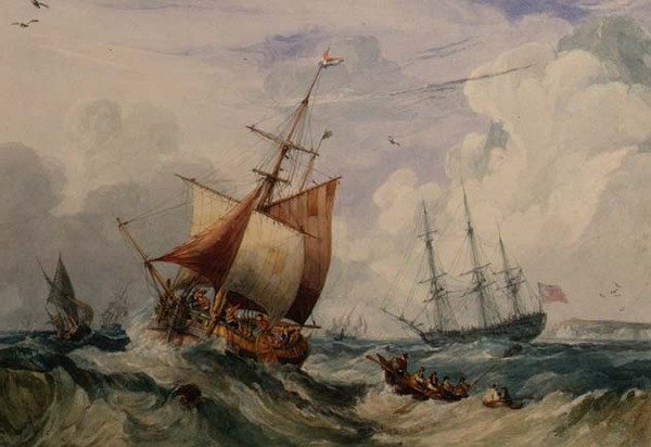 Een Franse vissersboot in een deining bij Dover door Samuel Owen