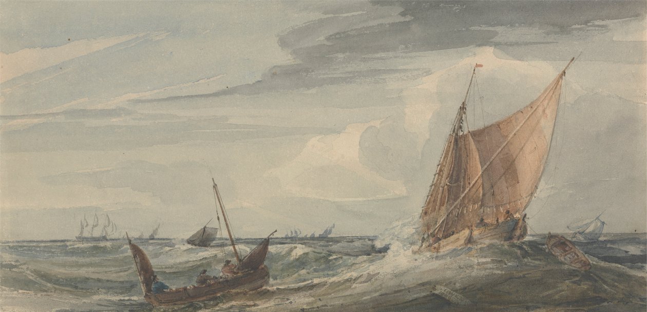 Schepen op een stormachtige zee door Samuel Owen