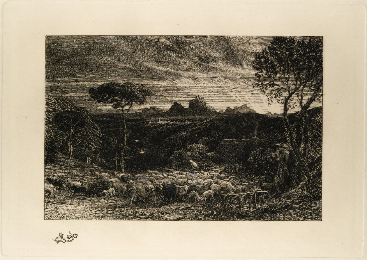 Het openen van de schaapskooi, of Vroege ochtend door Samuel Palmer