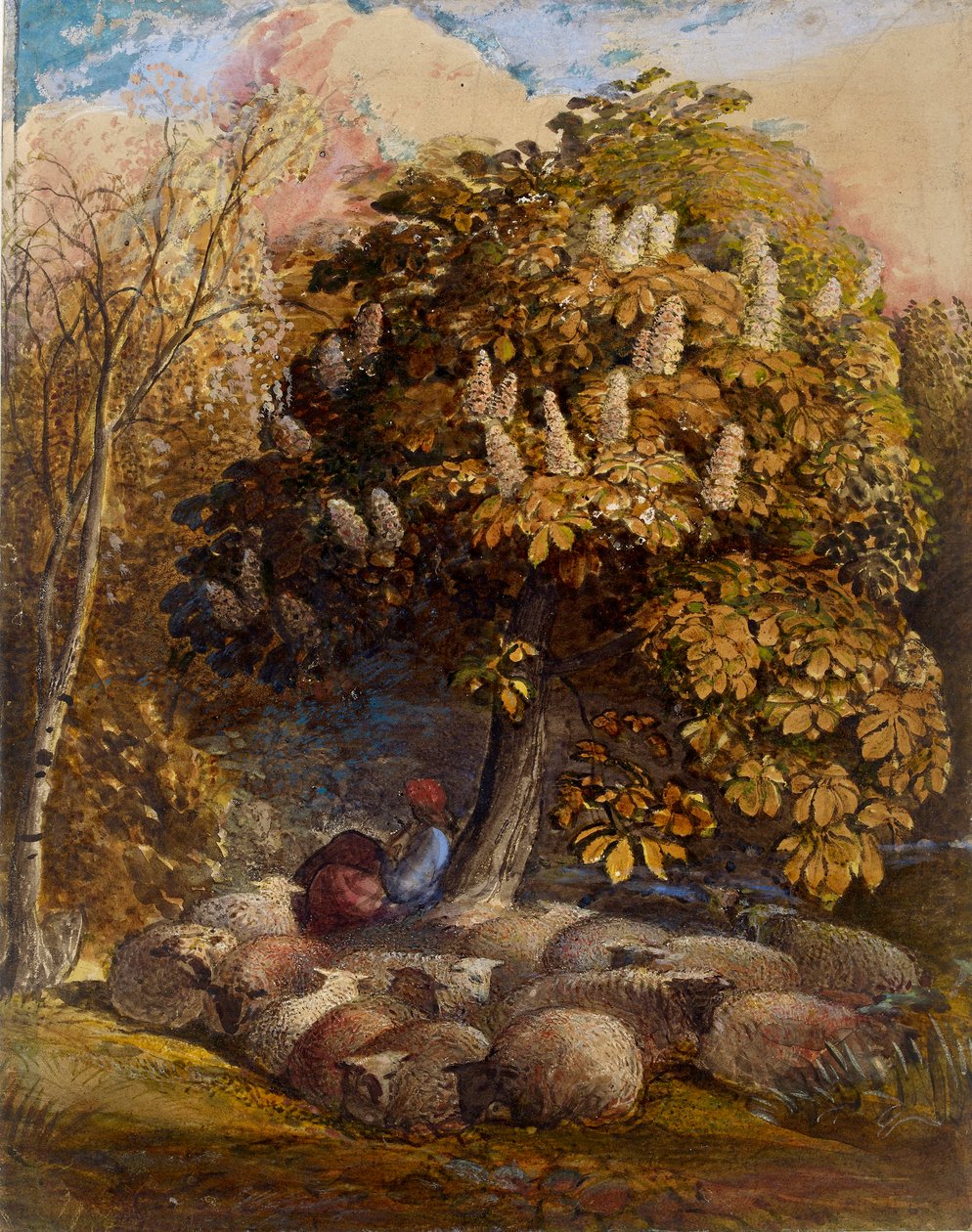 Pastorale met een paardenkastanjeboom door Samuel Palmer