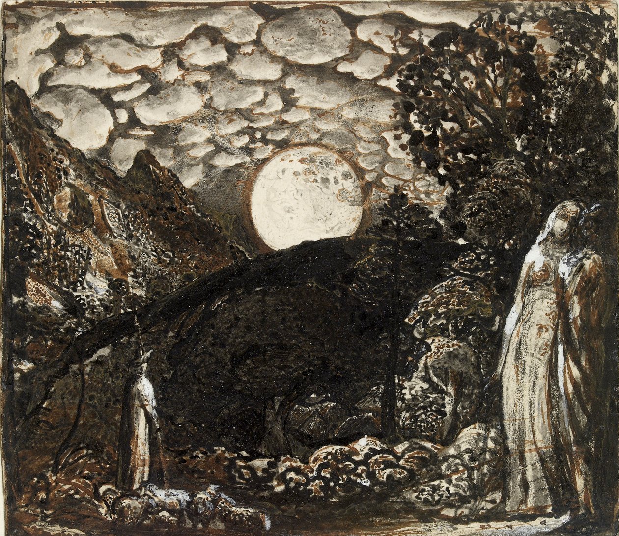 Herders onder een volle maan, ca. 1829-1830 door Samuel Palmer
