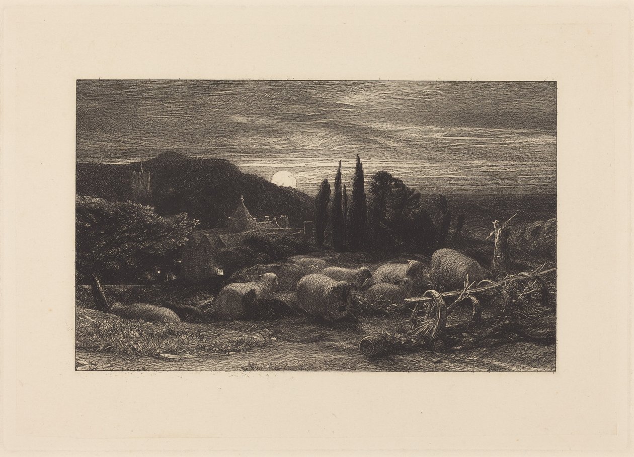 De opkomende maan, of Een Engelse pastorale door Samuel Palmer