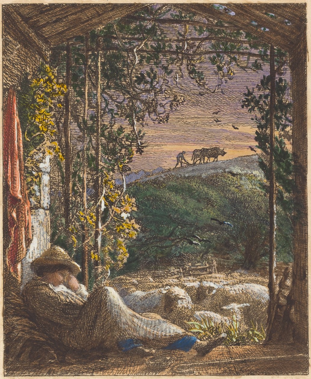 De slapende herder; Vroege ochtend door Samuel Palmer