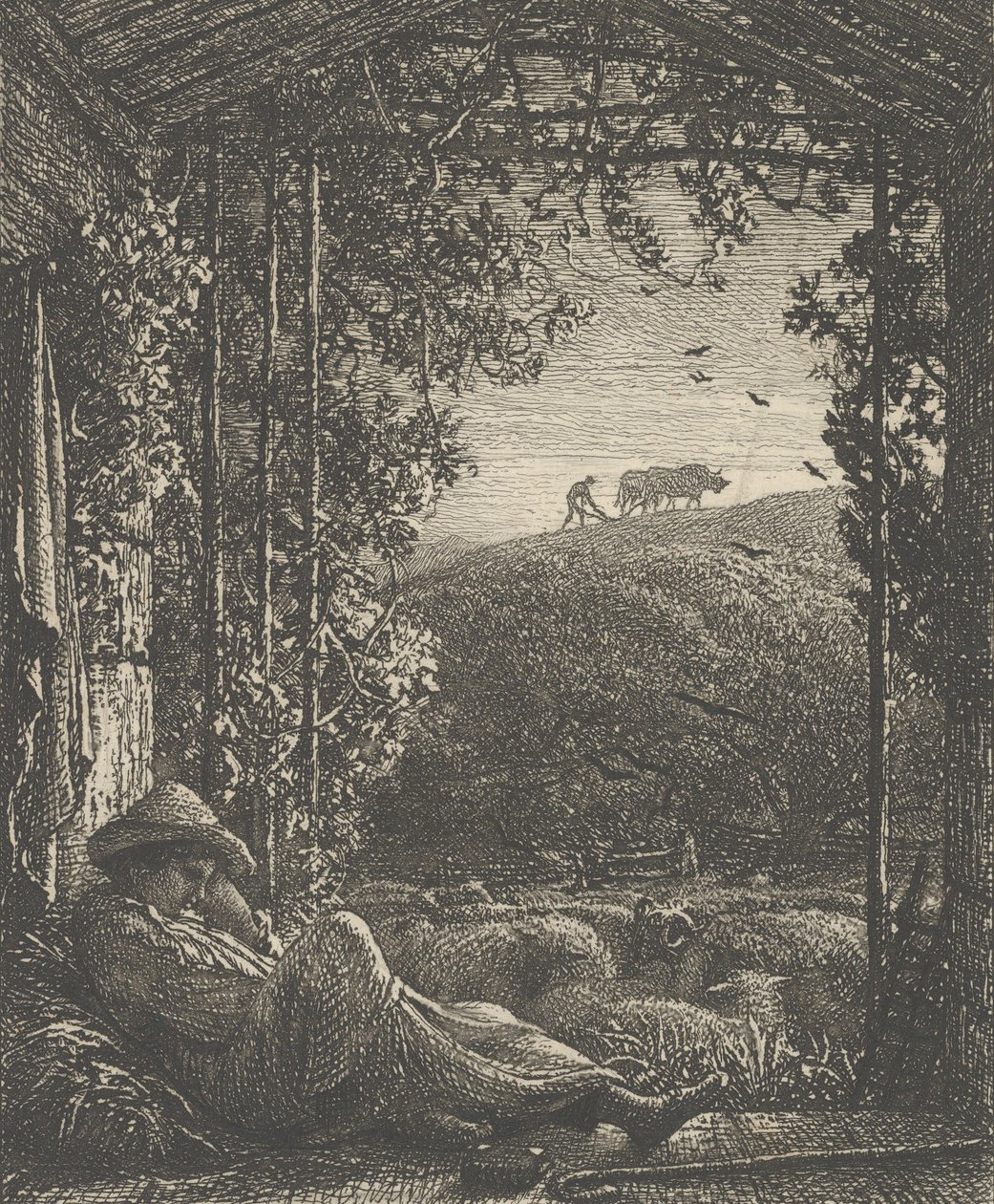 De slapende herder, vroege ochtend, 1857 door Samuel Palmer