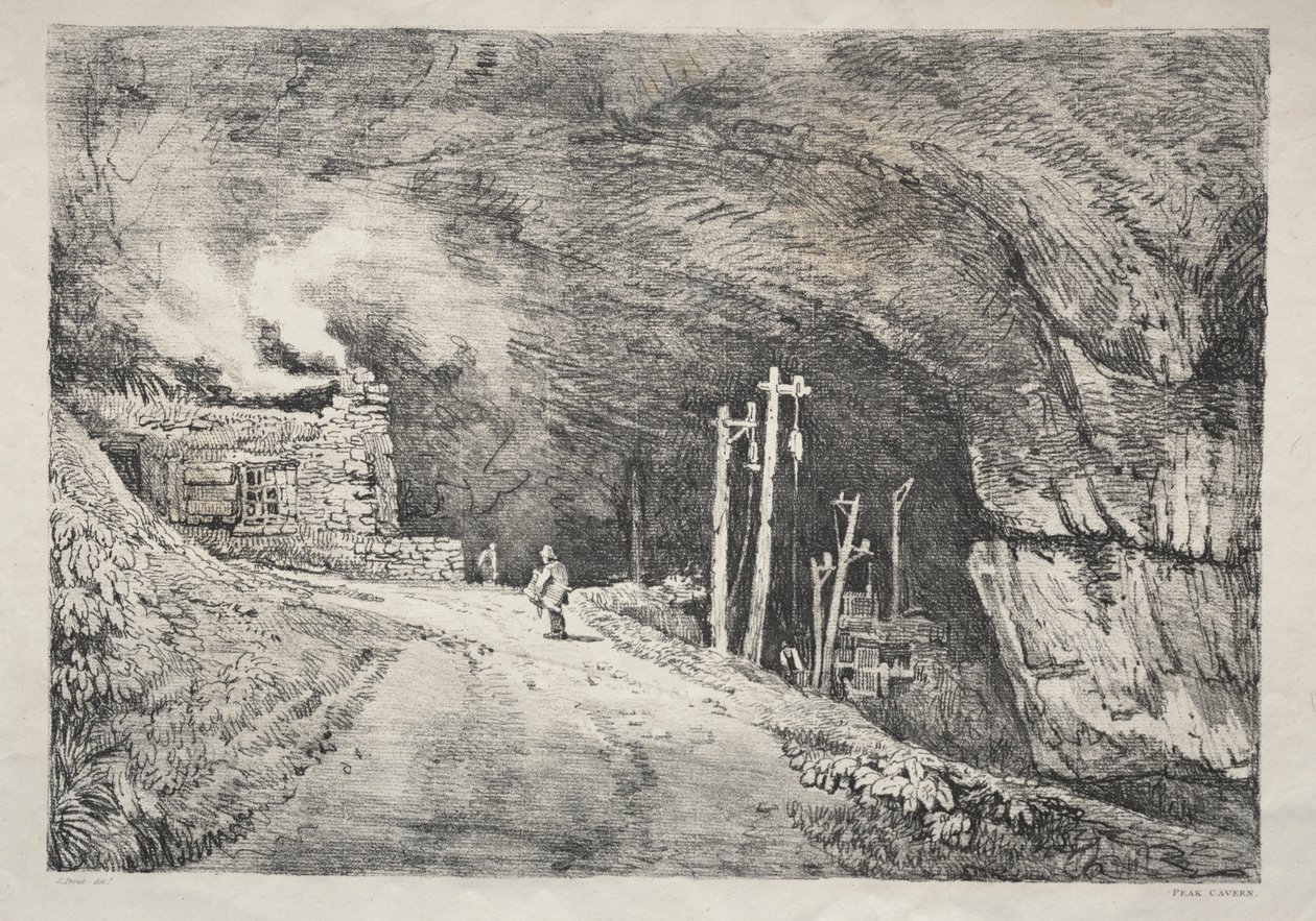 Een serie oude gebouwen en landelijke cottages in het noorden van Engeland: Peak Cavern, 1821 door Samuel Prout