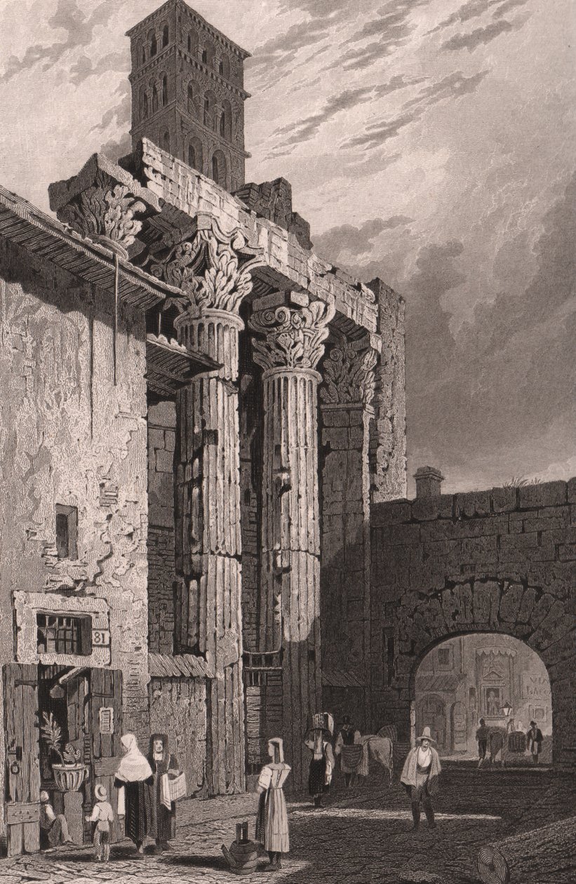 Zuilen van de Tempel van Mars Ultor, Rome, Italië, gravure door Samuel Prout door Samuel Prout