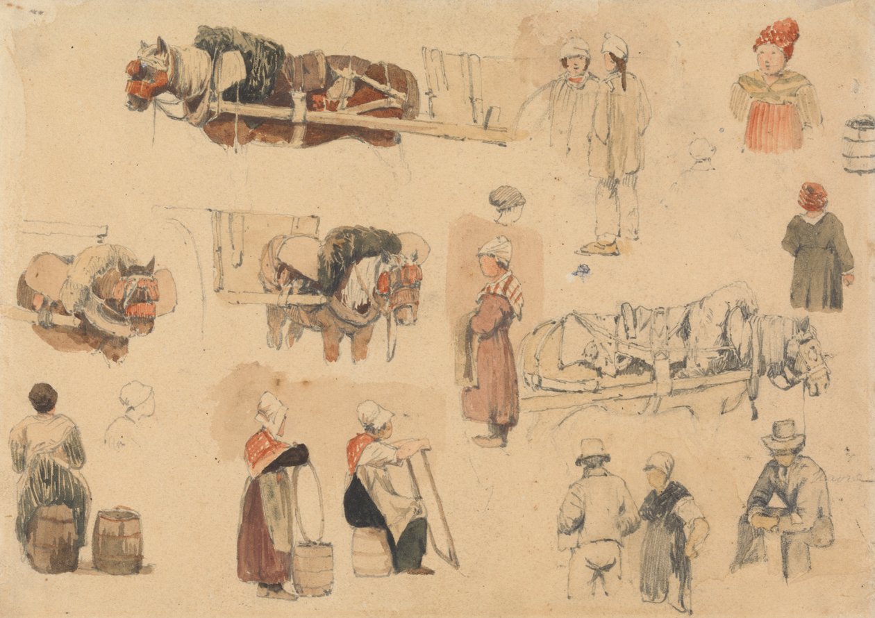 Schetsen van Boeren en Werkpaarden door Samuel Prout