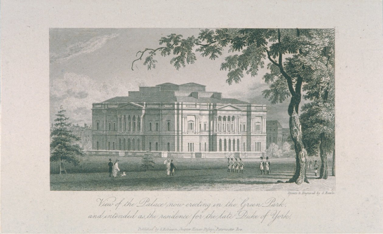Uitzicht op York House en Green Park, ca. 1800 door Samuel Rawle