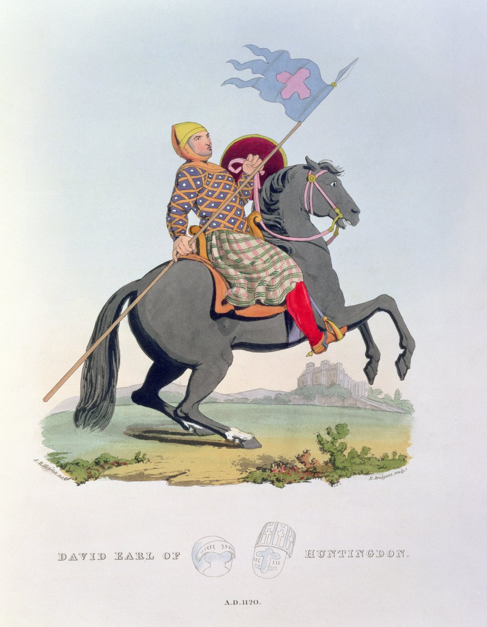 David, Graaf van Huntingdon (1084-1153) 1120, gegraveerd door Richard. H. Bridgens (fl.1824-38) uit Ancient Armour, geschreven door de kunstenaar, 1824 door Samuel Rush Meyrick