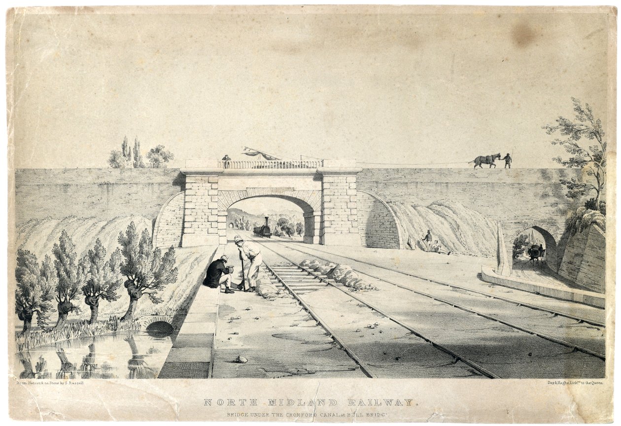 North Midland Railway Bridge onder het Cromford Canal bij Bull Bridge c1840 door Samuel Russell