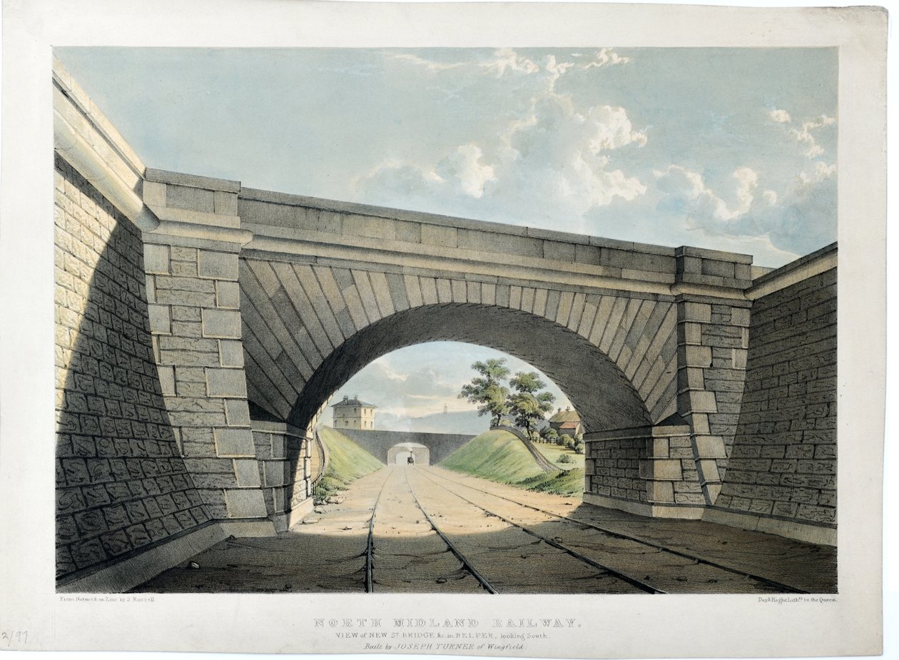 North Midland Railway. Uitzicht op New Street Bridge enz. in Belper, kijkend naar het zuiden, c.1840 door Samuel Russell